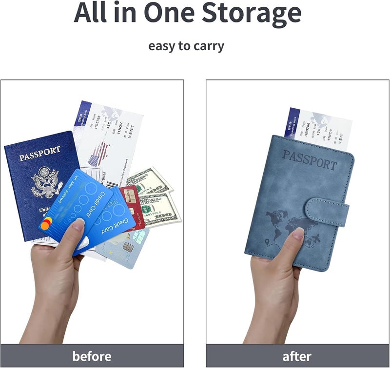 KAOBAN Passport Holder, Passport Cover with Credit Card Slot and Boarding Pass Slot Combo, Passport Wallet Case Book Travel Must Have, RFID Blocking Leather Travel Accessories, Navy Blue - Image 3